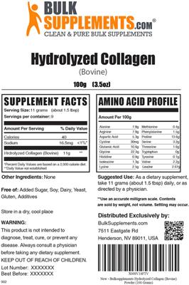 Product label for Hydrolyzed Collagen (Bovine)