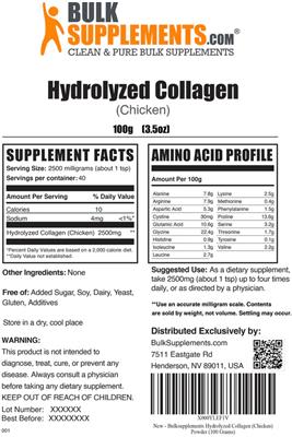 Photo of the BulkSupplements.com Hydrolyzed Collagen (Chicken) label