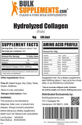 Photo of the BulkSupplements.com Hydrolyzed Collagen (Fish) label
