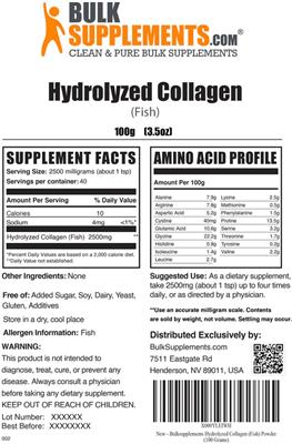 Photo of the BulkSupplements.com Hydrolyzed Collagen (Fish) label