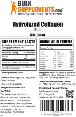 Photo of the BulkSupplements.com Hydrolyzed Collagen (Fish) label