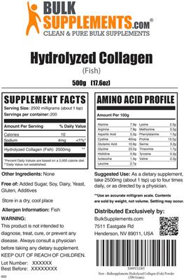 Photo of the BulkSupplements.com Hydrolyzed Collagen (Fish) label