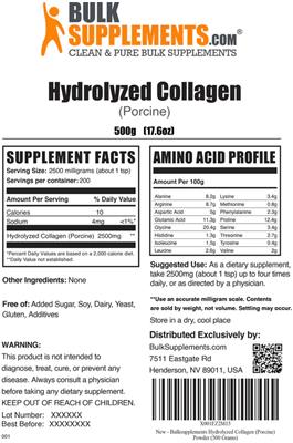 Photo of the BulkSupplements.com Hydrolyzed Collagen (Porcine) label