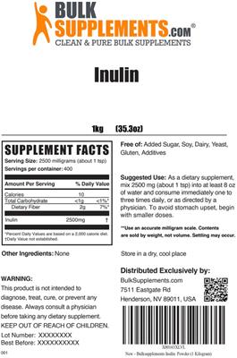 Photo of the BulkSupplements.com Inulin label