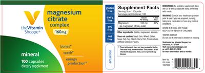 Photo of the The Vitamin Shoppe Magnesium Citrate Complex 160 mg label