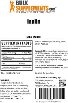 Photo of the BulkSupplements.com Inulin label