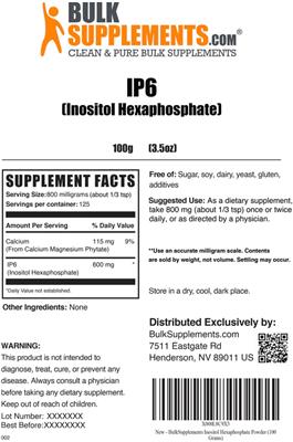 Photo of the BulkSupplements.com IP6 (Inositol Hexaphosphate) label