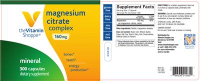 Photo of the The Vitamin Shoppe Magnesium Citrate Complex 160 mg label