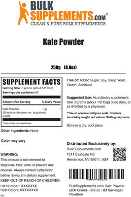 Photo of the BulkSupplements.com Kale Powder label