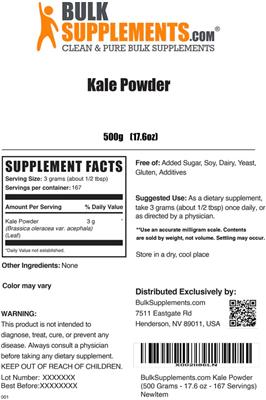 Photo of the BulkSupplements.com Kale Powder label