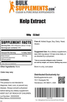 Photo of the BulkSupplements.com Kelp Extract label