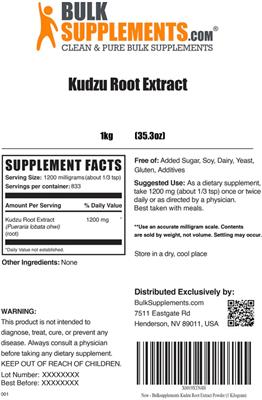 Photo of the BulkSupplements.com Kudzu Root Extract label