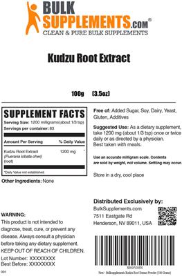 Photo of the BulkSupplements.com Kudzu Root Extract label