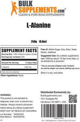 Photo of the BulkSupplements.com L-Alanine label