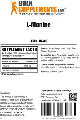 Photo of the BulkSupplements.com L-Alanine label