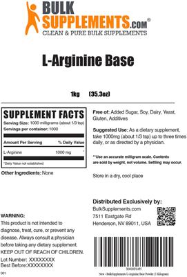 Photo of the BulkSupplements.com L-Arginine Base label