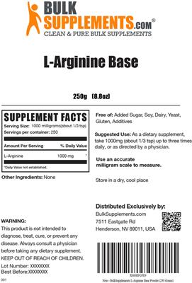 Photo of the BulkSupplements.com L-Arginine Base label