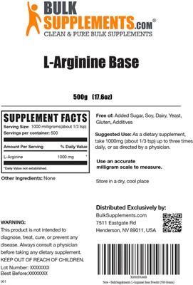 Photo of the BulkSupplements.com L-Arginine Base label
