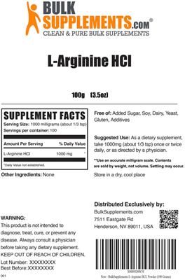 Photo of the BulkSupplements.com L-Arginine HCl label