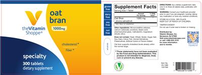 Photo of the The Vitamin Shoppe Oat Bran 1000 mg label