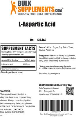 Photo of the BulkSupplements.com L-Aspartic Acid label