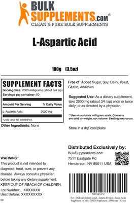 Photo of the BulkSupplements.com L-Aspartic Acid label