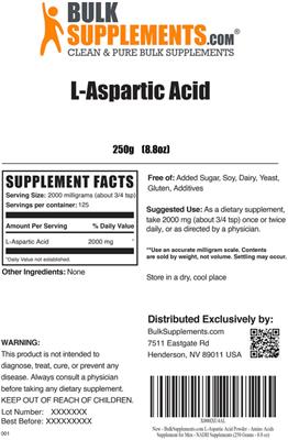 Photo of the BulkSupplements.com L-Aspartic Acid label