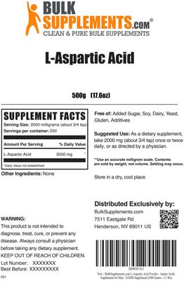 Photo of the BulkSupplements.com L-Aspartic Acid label
