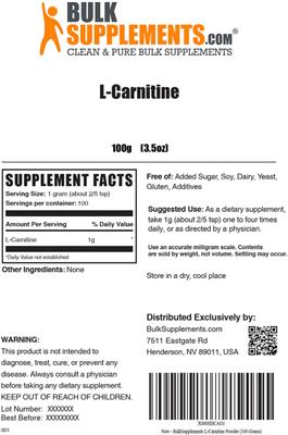 Photo of the BulkSupplements.com L-Carnitine label