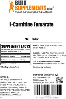 Photo of the BulkSupplements.com L-Carnitine Fumarate label