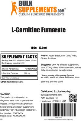 Photo of the BulkSupplements.com L-Carnitine Fumarate label