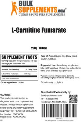 Photo of the BulkSupplements.com L-Carnitine Fumarate label