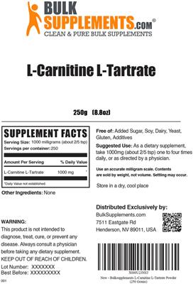 Photo of the BulkSupplements.com L-Carnitine L-Tartrate label