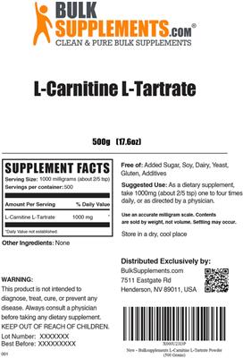 Photo of the BulkSupplements.com L-Carnitine L-Tartrate label