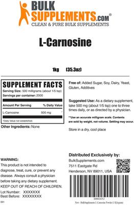 Photo of the BulkSupplements.com L-Carnosine label