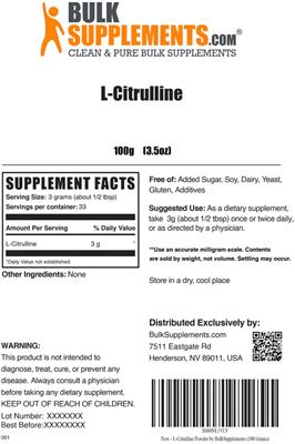 Photo of the BulkSupplements.com L-Citrulline label