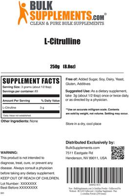 Photo of the BulkSupplements.com L-Citrulline label