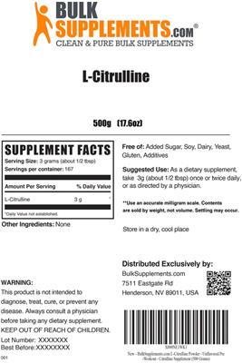 Photo of the BulkSupplements.com L-Citrulline label