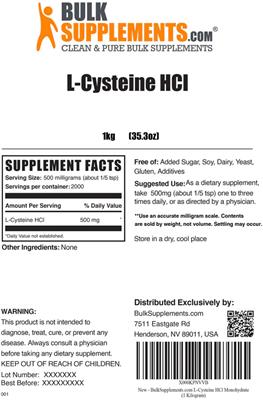 Photo of the BulkSupplements.com L-Cysteine HCl label
