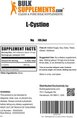 Photo of the BulkSupplements.com L-Cystine label