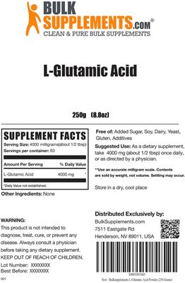 Photo of the BulkSupplements.com L-Glutamic Acid label