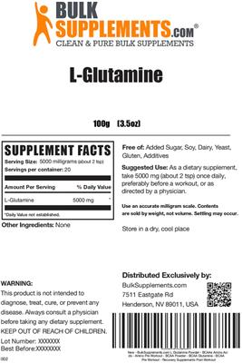 Photo of the BulkSupplements.com L-Glutamine label