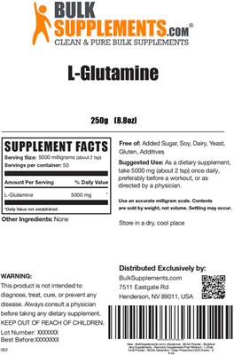 Photo of the BulkSupplements.com L-Glutamine label