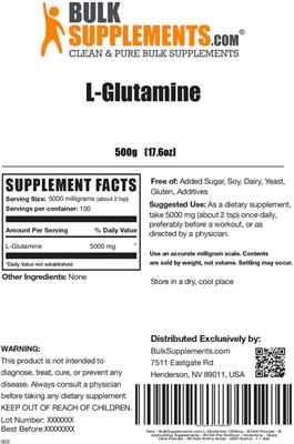 Photo of the BulkSupplements.com L-Glutamine label