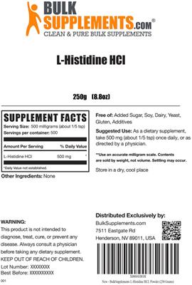 Photo of the BulkSupplements.com L-Histidine HCl label