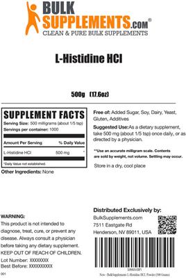 Photo of the BulkSupplements.com L-Histidine HCl label