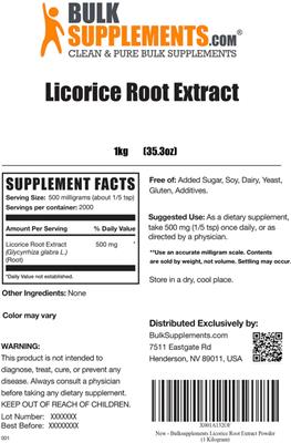 Photo of the BulkSupplements.com Licorice Root Extract label