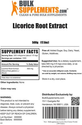Photo of the BulkSupplements.com Licorice Root Extract label