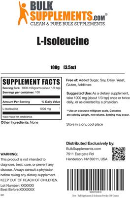 Photo of the BulkSupplements.com L-Isoleucine label