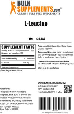 Photo of the BulkSupplements.com L-Leucine label